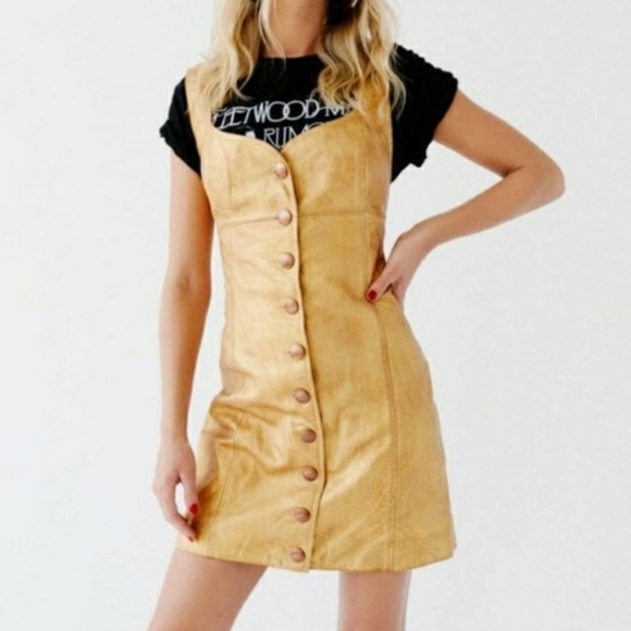Free People Leather Mini Dress 0,4 Holiday Party Christmas New Years Eve Gold - Picture 7 of 15